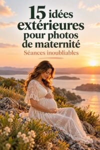 Couple heureux en pleine nature lors d'une séance photo de maternité