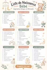 Inspiration pour une liste de naissance unique et esthétique avec divers articles pour bébé