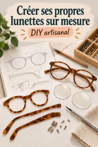 Lunettes artisanales posées sur un fond en bois, mettant en valeur leur design unique.