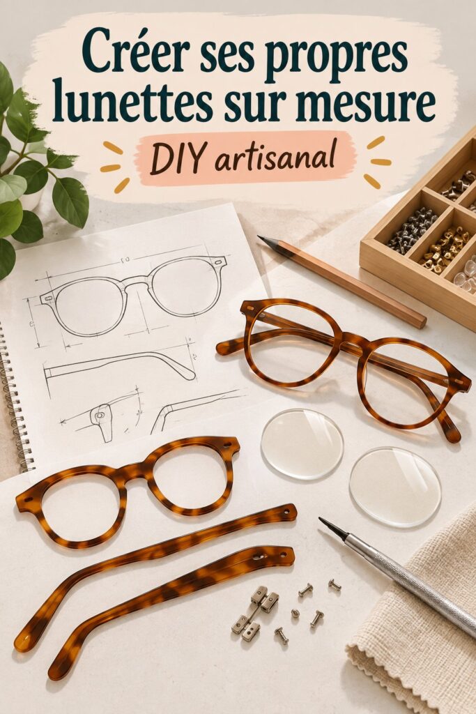 Lunettes artisanales posées sur un fond en bois, mettant en valeur leur design unique.