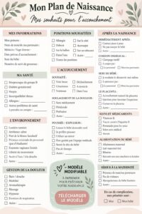 Un modèle de plan de naissance personnalisé affichant des options d'accouchement.