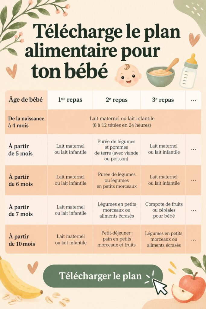 Plan nutritionnel pour nourrissons, mettant en avant des repas sains et équilibrés