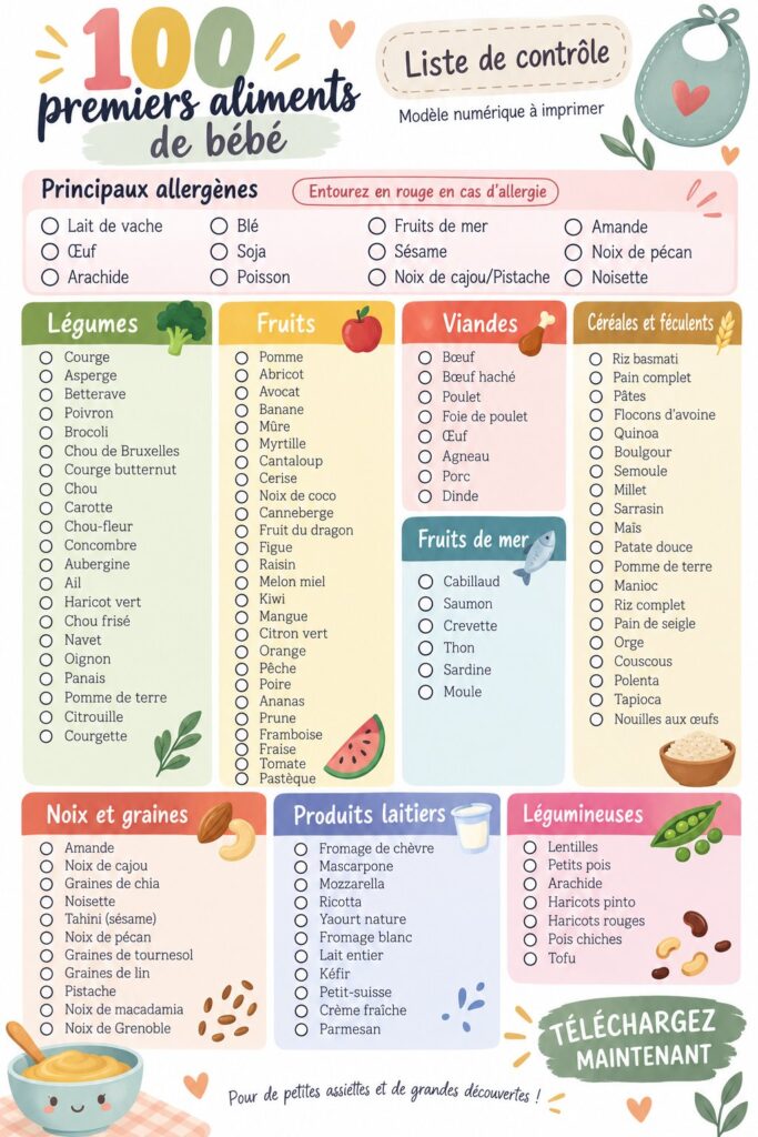 Un assortiment d'aliments sains pour bébé en préparation pour le sevrage.