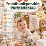 Liste de 60 produits indispensables pour un bébé heureux, incluant des éléments essentiels pour les nouveaux parents.