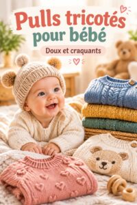 Un adorable pull tricoté bleu pour bébé posé sur un fond doux.