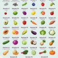Comparaison de la taille d'un bébé avec différents fruits et légumes.