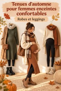 Femme enceinte portant une belle robe d'automne élégante.