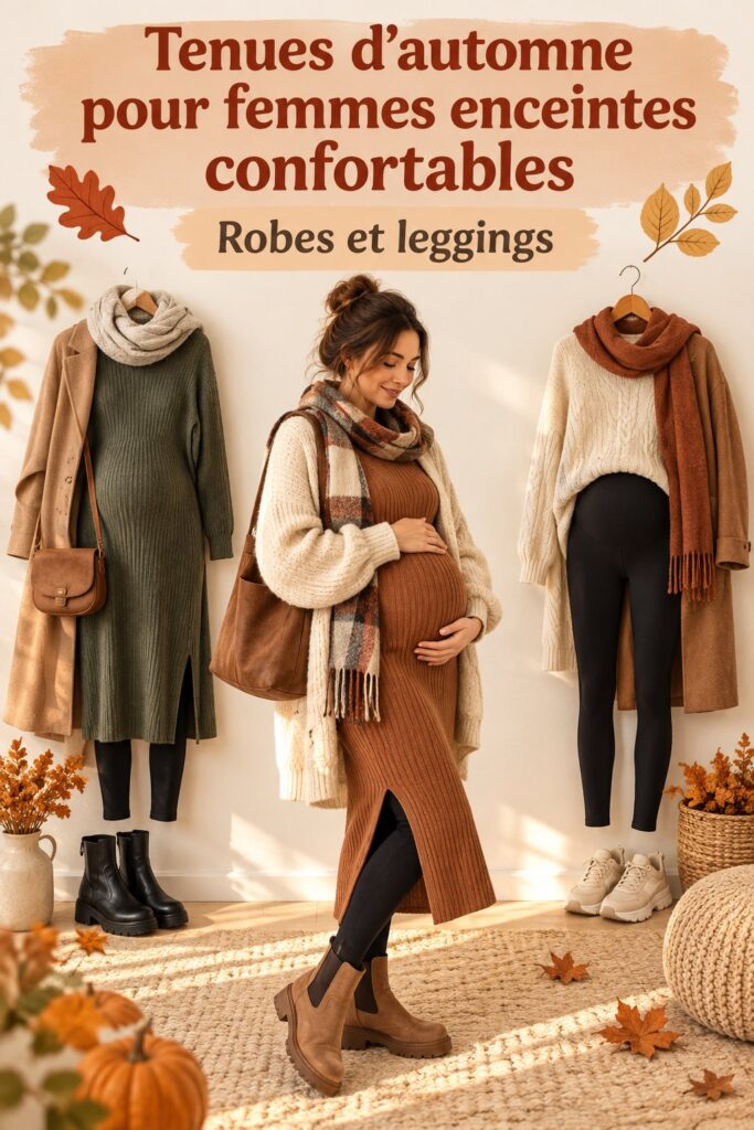 Femme enceinte portant une belle robe d'automne élégante.