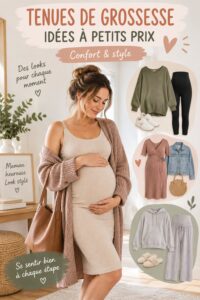 Femme enceinte choisissant des tenues de grossesse sur Amazon.
