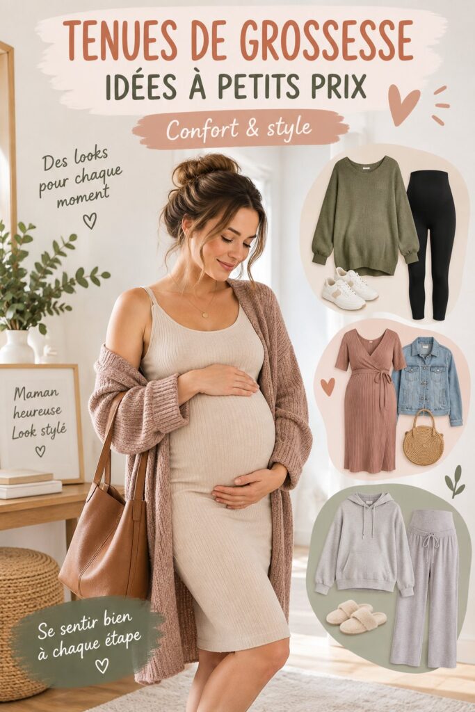 Femme enceinte choisissant des tenues de grossesse sur Amazon.