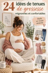 Une femme enceinte portant une tenue de grossesse stylée et confortable.
