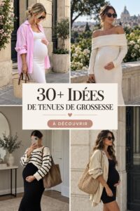 Femme enceinte portant une robe élégante pour illustrer les tenues de grossesse stylées.