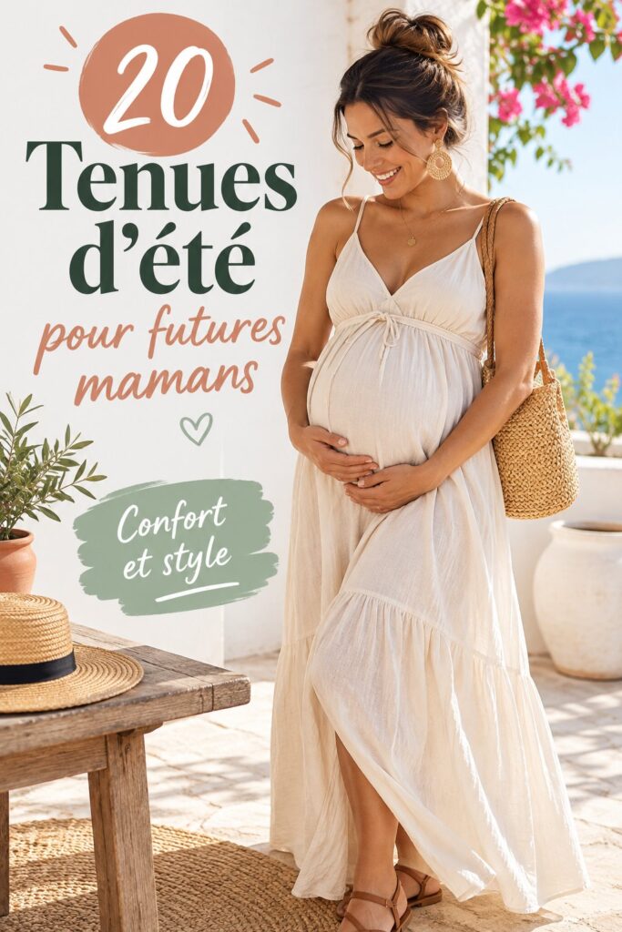 Tenues d'été confortables pour femmes enceintes en extérieur, montrant une future maman stylée.