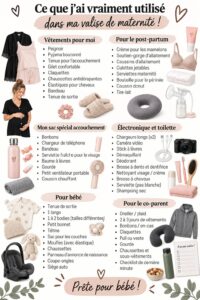Valise de maternité avec des essentiels pour l'hôpital.