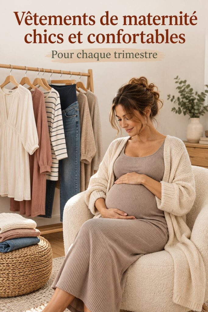 Femme enceinte portant une tenue de maternité chic et confortable