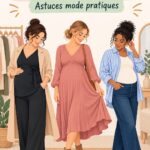 Femme enceinte portant une robe fluide pour masquer son ventre de grossesse.