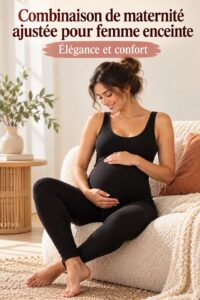 Femme enceinte portant une combinaison ajustée et stylée.