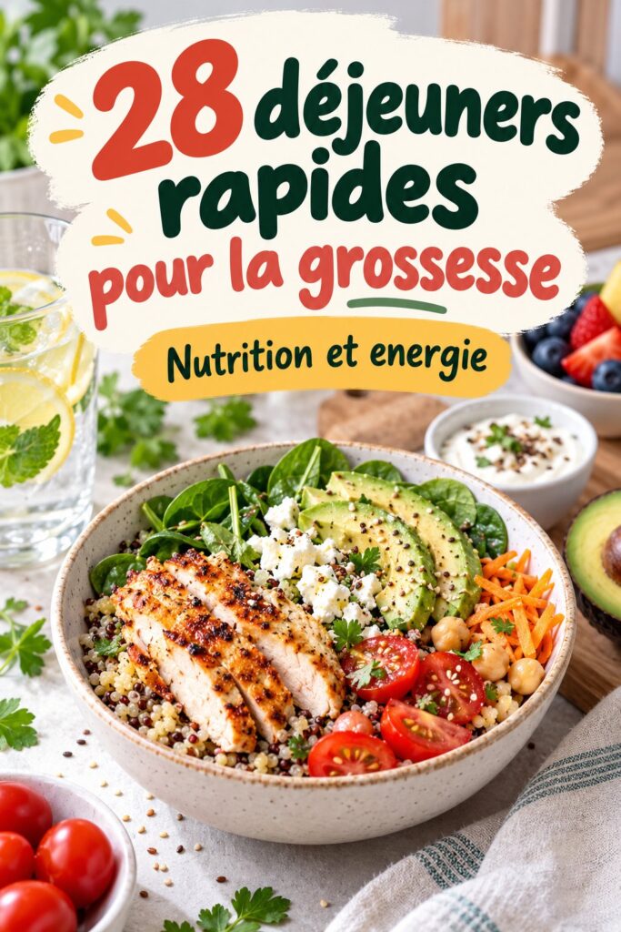 Assiette colorée avec plusieurs déjeuners sains pour femmes enceintes