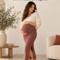 Jupe midi de maternité en tissu côtelé, stylée et confortable