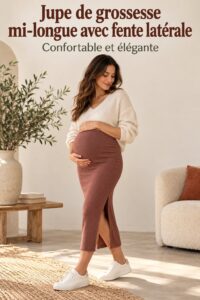 Jupe midi de maternité en tissu côtelé, stylée et confortable