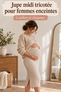 Jupe midi tricotée élégante pour femmes enceintes, montrant le style et le confort.