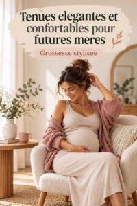 Femme enceinte portant une robe chic et confortable en extérieur.