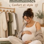Femme enceinte dans une tenue minimaliste et élégante pour la grossesse.