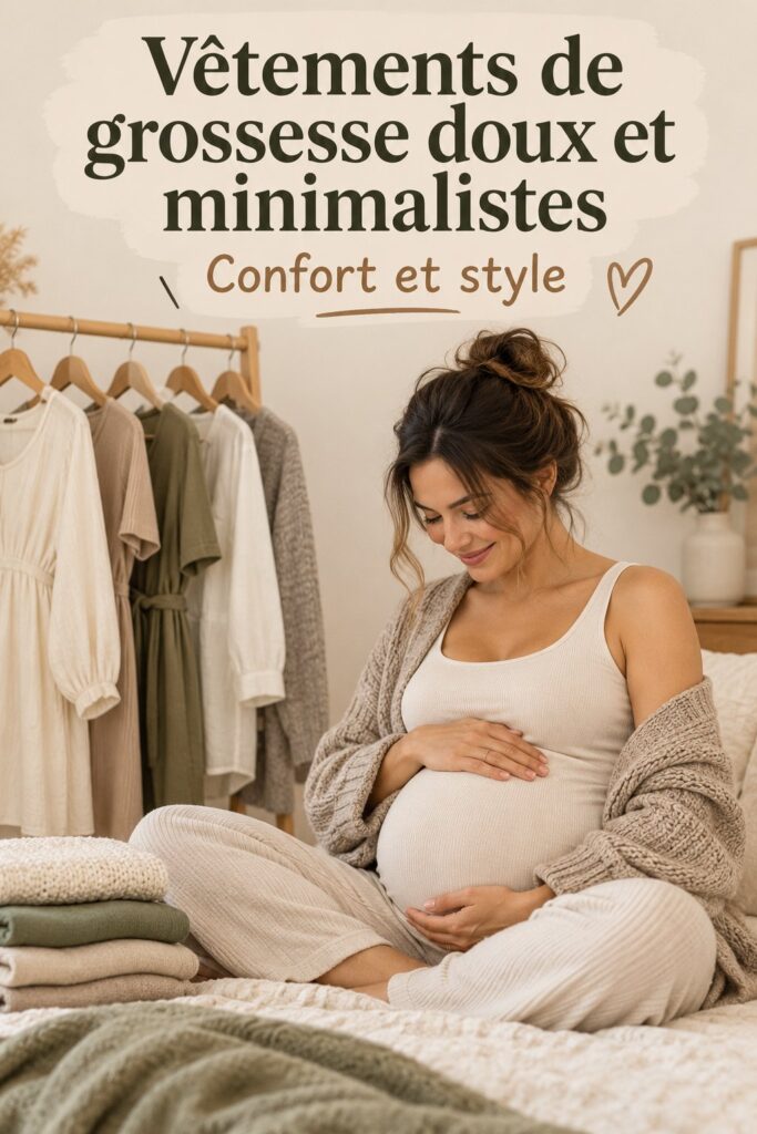 Femme enceinte dans une tenue minimaliste et élégante pour la grossesse.