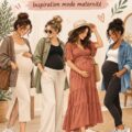 Futures mamans portant des tenues de grossesse élégantes et confortables dans un environnement calme.