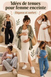 Une femme enceinte souriante portant une robe de maternité tendance.