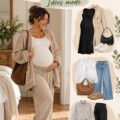 Vêtement stylé pour femme enceinte mettant en valeur le baby bump.