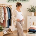 Femme enceinte souriante portant une robe de maternité élégante